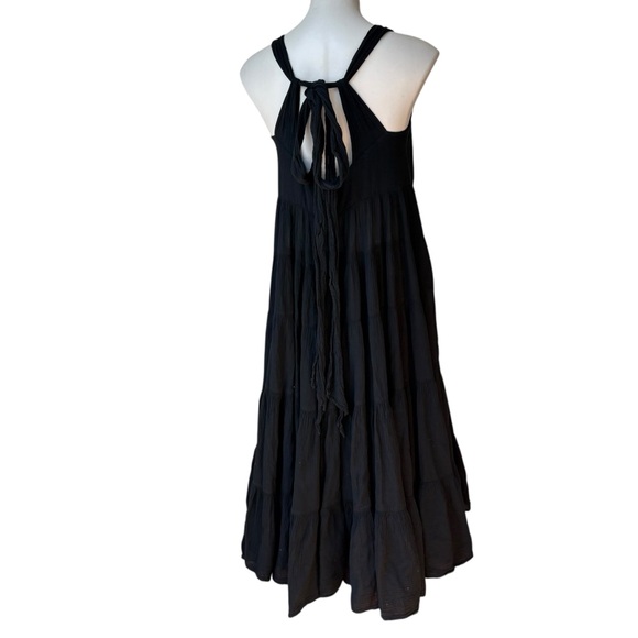 Greek Archaic Kori Black Cotton Gauze Tiered Flowy Maxi Halter Dress, Sz XS - Picture 5 of 13